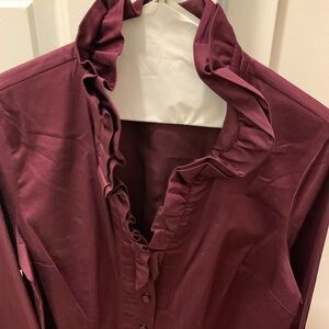 Soft Surroundings Burgundy Ruffled Blouse Size Small
